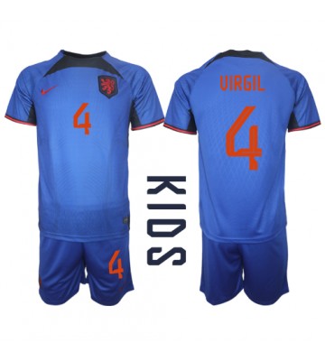 Netherlands Virgil van Dijk #4 Replica Away Stadium Kit for Kids World Cup 2022 Short Sleeve (+ pants)